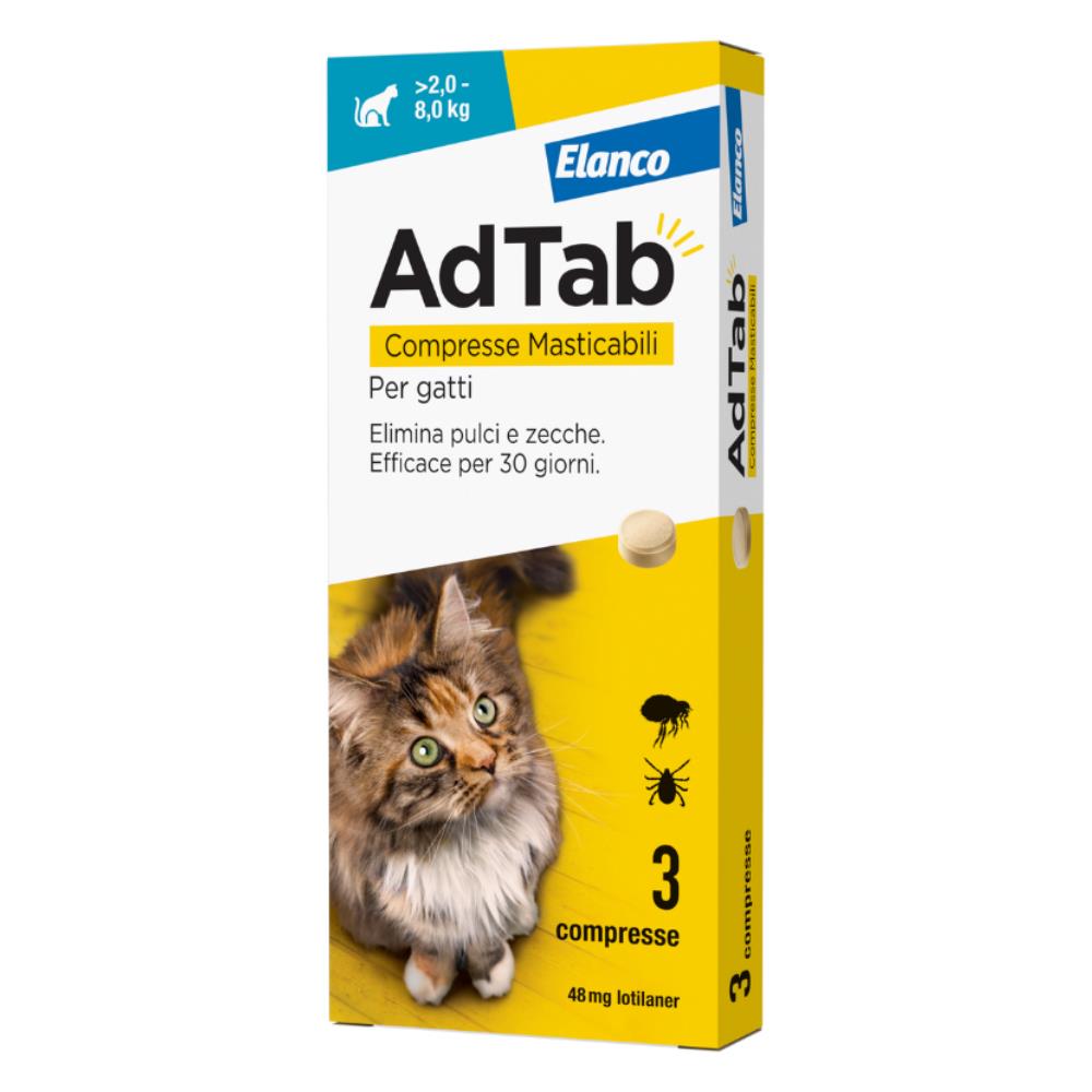AdTab 48 mg Compresse Masticabili Gatti 2-8 Kg contro Pulci e Zecche