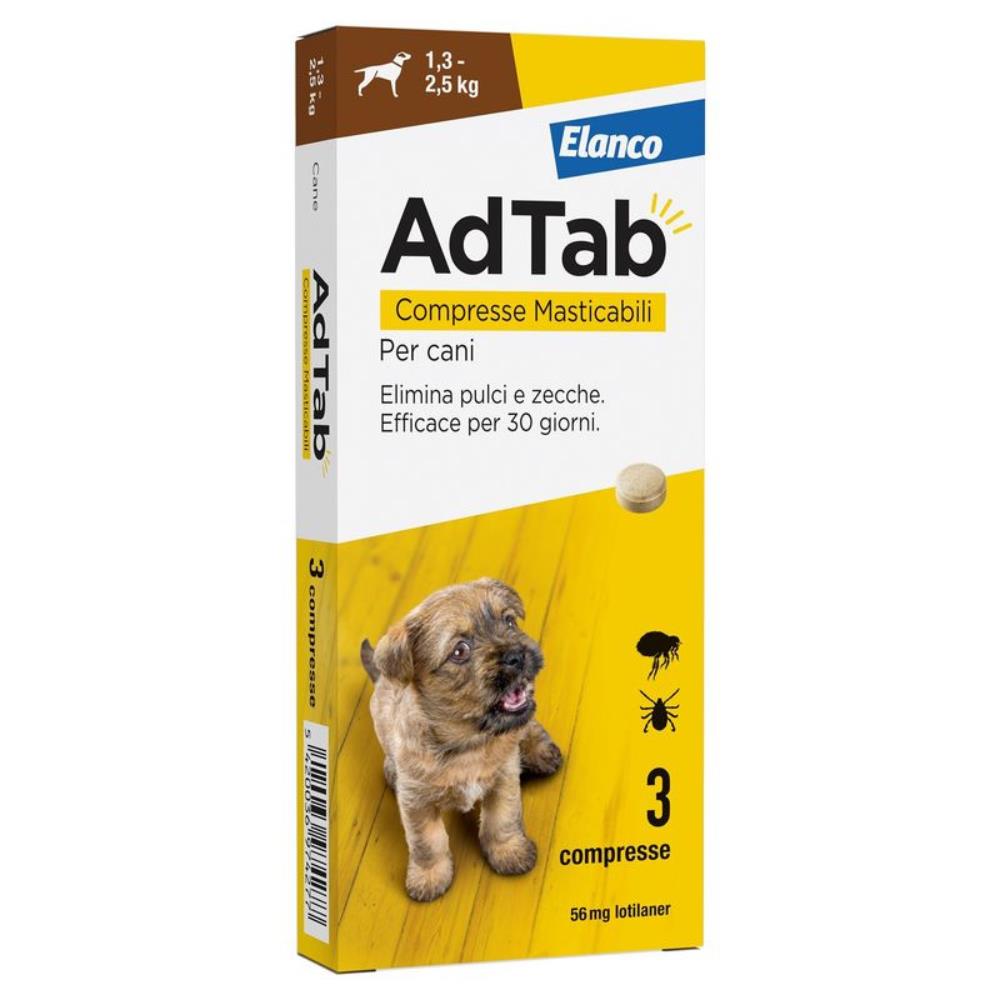 AdTab 56mg Compresse Masticabili Cani 1,3-2,5 Kg contro Pulci e Zecche