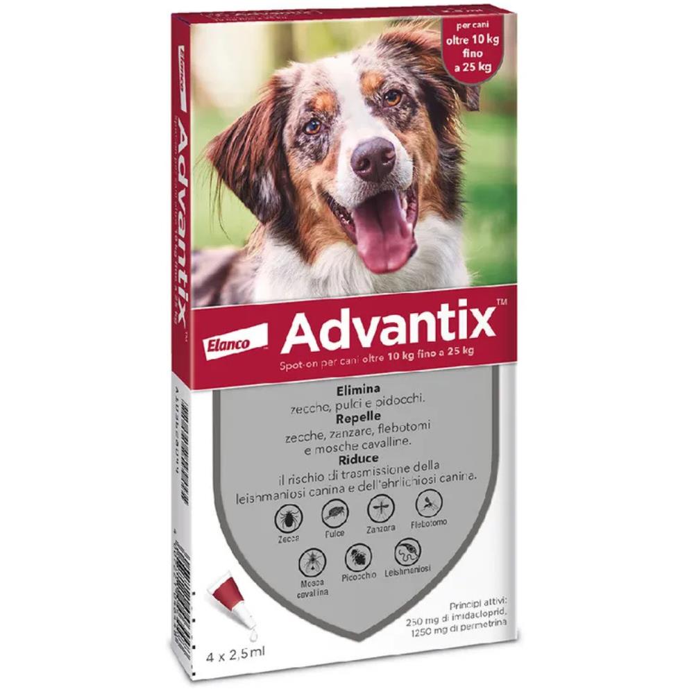 Advantix Spot-On Cane 10-25kg contro Parassiti e Leishmaniosi 4x2,5ml