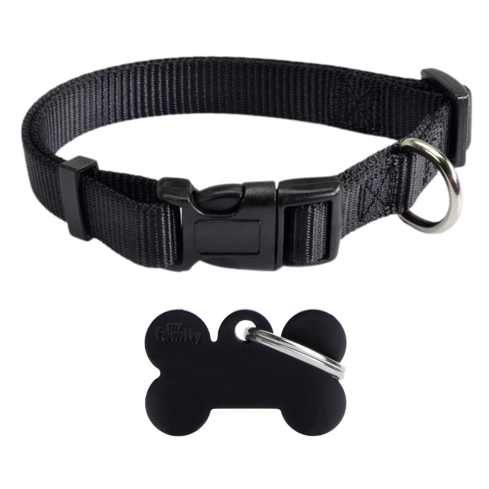 BLACK Set Collare Camon + Medaglietta Personalizzata My Family tg. M