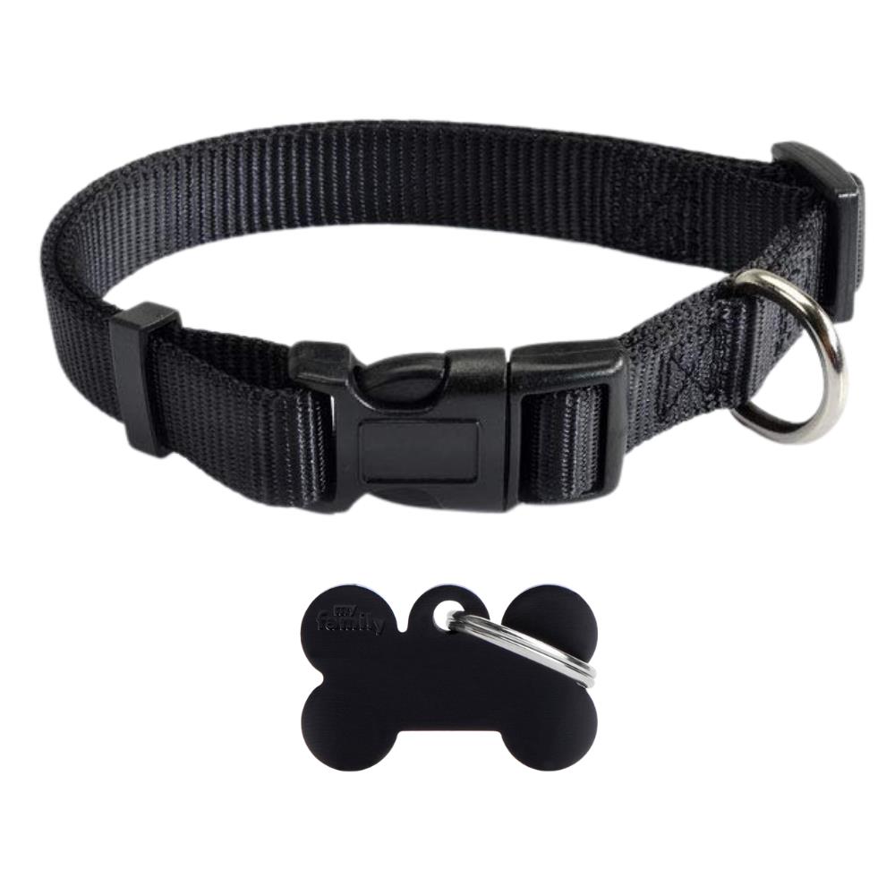 BLACK Set Collare Camon + Medaglietta Personalizzata XS My Family tg. XS