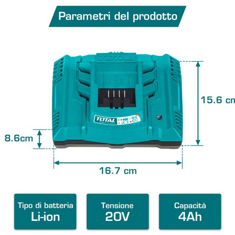 Caricabatteria Rapido Total 4A per Batterie 20V Ricarica al Volo