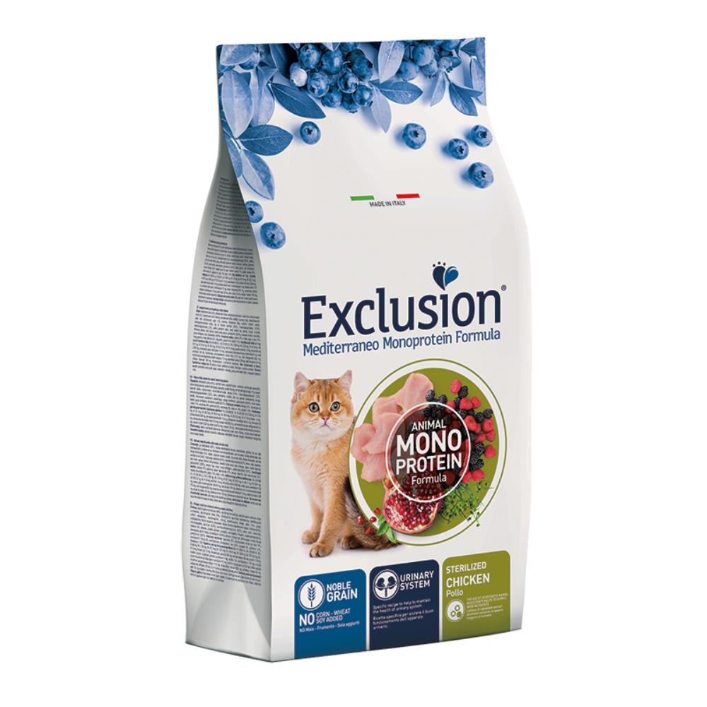 Exclusion Mediterraneo Noble Grain Sterilized al Pollo per gatti sterilizzati 1,5Kg