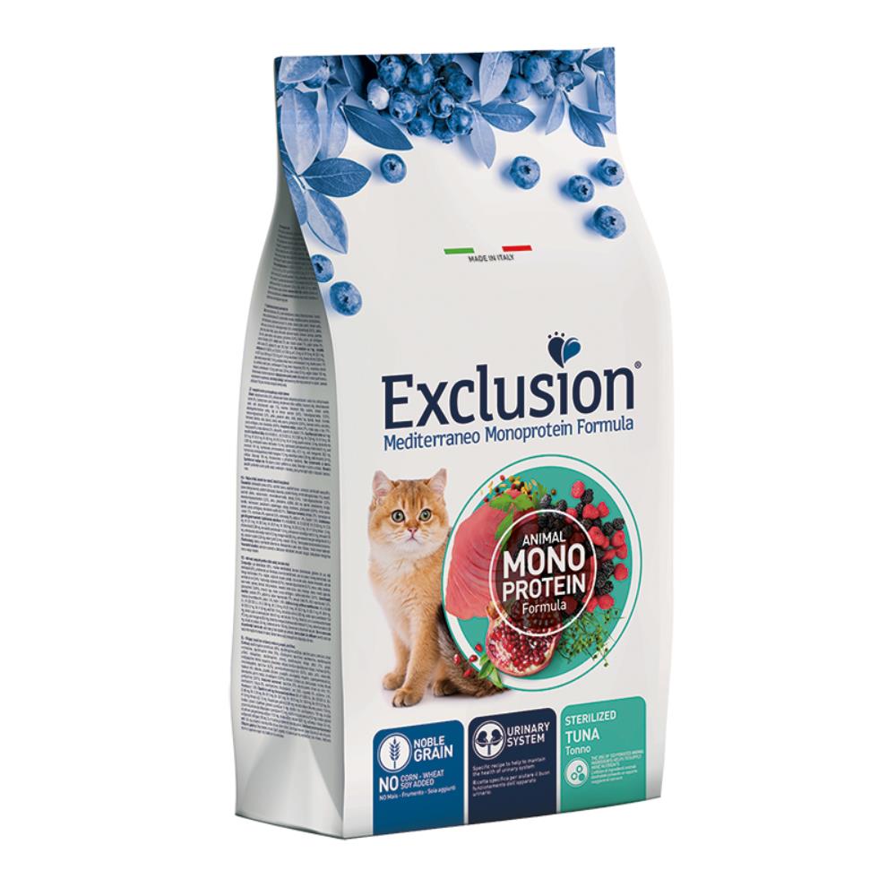 Exclusion Mediterraneo Noble Grain Sterilized al Tonno per gatti sterilizzati 1,5Kg