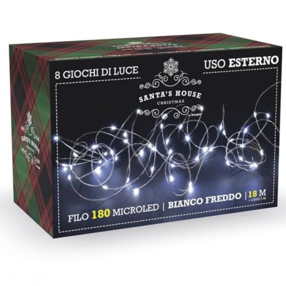 Filo Luminoso 180 Microled Bianco Freddo da esterno con 8 giochi di luce