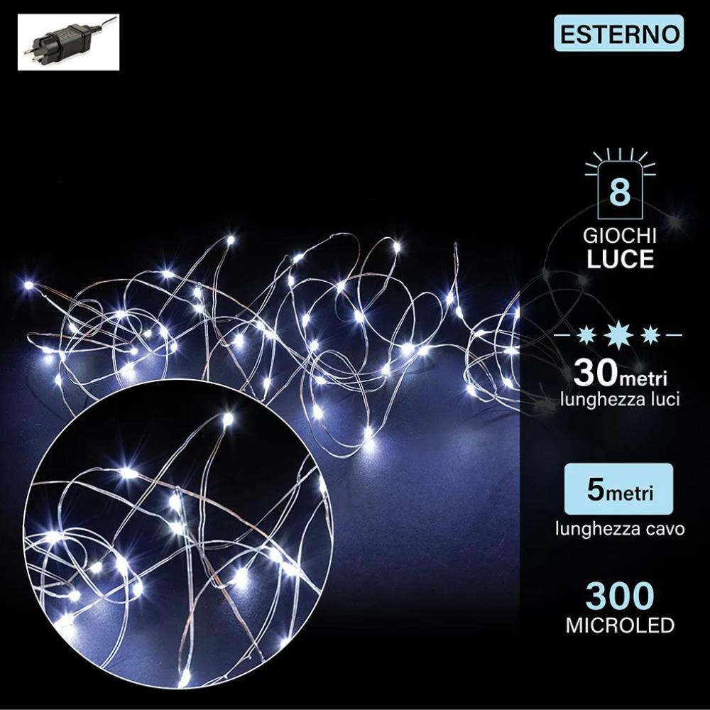 Filo Luminoso 300 Microled Bianco Freddo