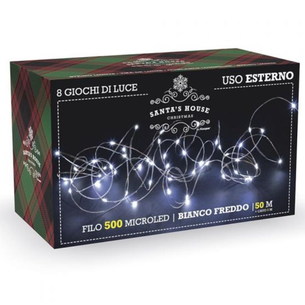 Filo Luminoso 500 Microled Bianco Freddo da esterno con 8 giochi di luce 50 m