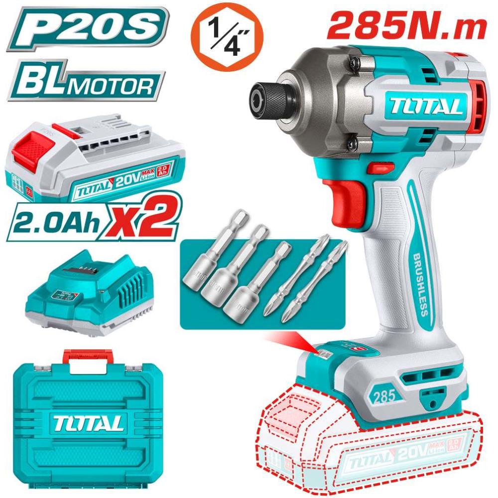 Kit Avvitatore a Impulsi a Batteria Total TOTTIRLI2028E 20V - 285Nm