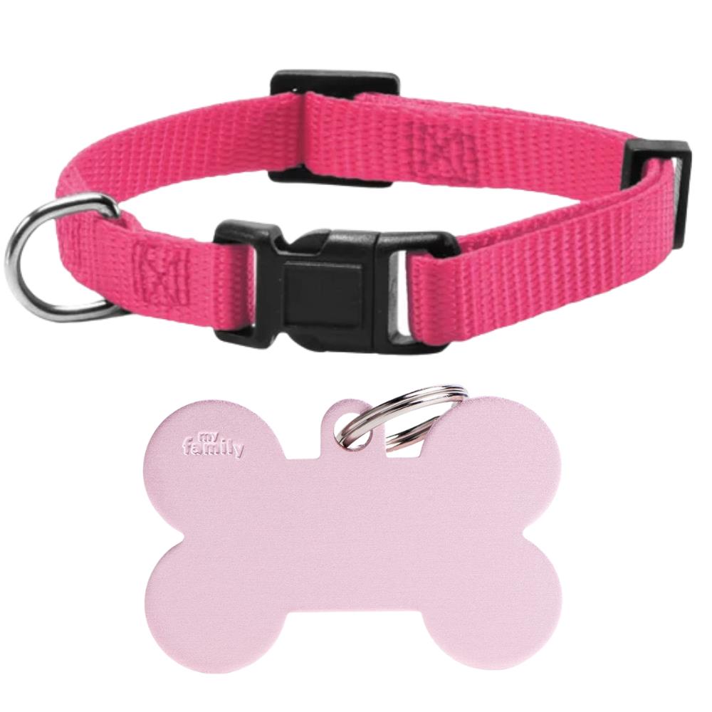 L-PINK Set Collare Camon + Medaglietta Personalizzata My Family