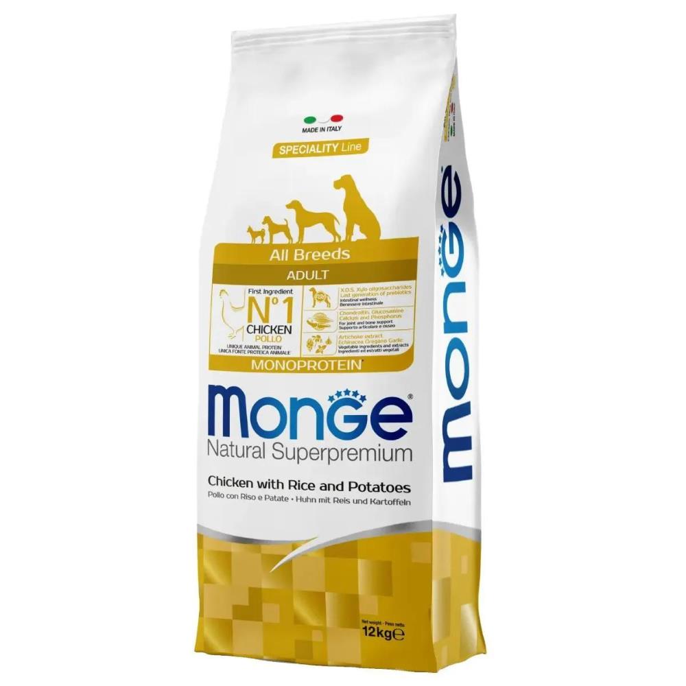 Monge Natural Superpremium All Breeds Adult Pollo con Riso e Patate Monoprotein 12 Kg