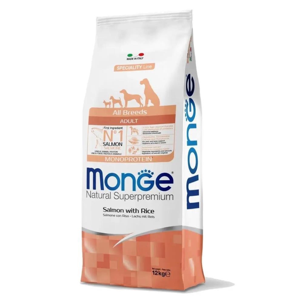 Monge Natural Superpremium All Breeds Adult Salmone con Riso Monoprotein 12 Kg