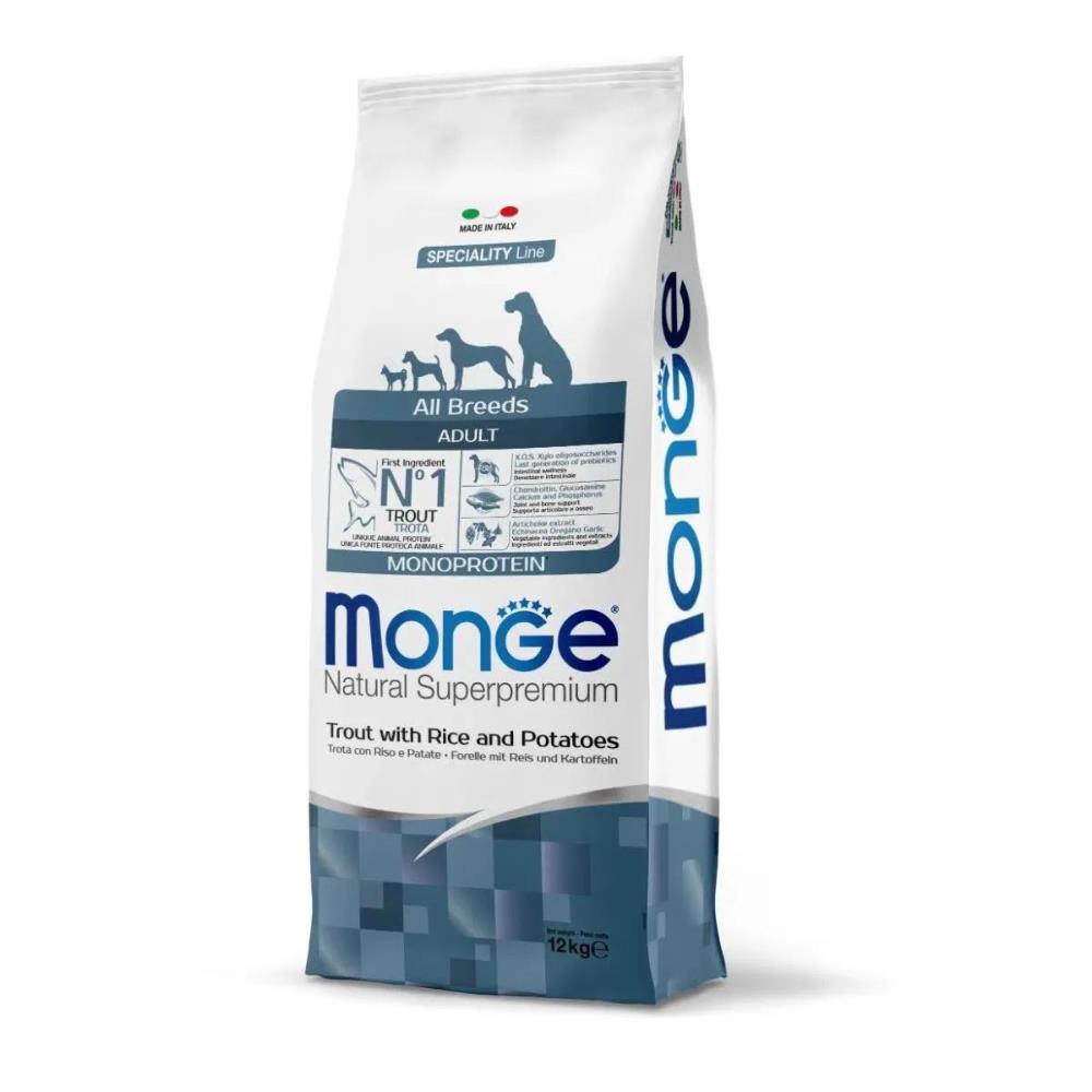 Monge Natural Superpremium All Breeds Adult Trota con Riso e Patate Monoprotein 12 Kg