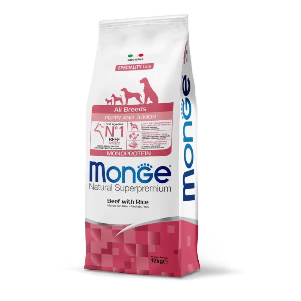 Monge Natural Superpremium All Breeds Puppy & Junior Manzo con Riso Monoprotein 12 Kg