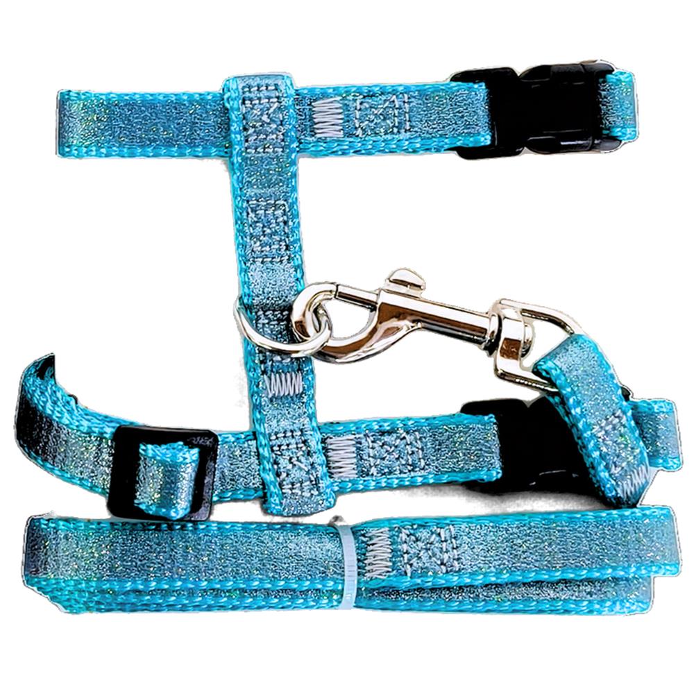 Parure Glitter Guinzaglio e Pettorina Regolabile in Nylon per Gatto blu