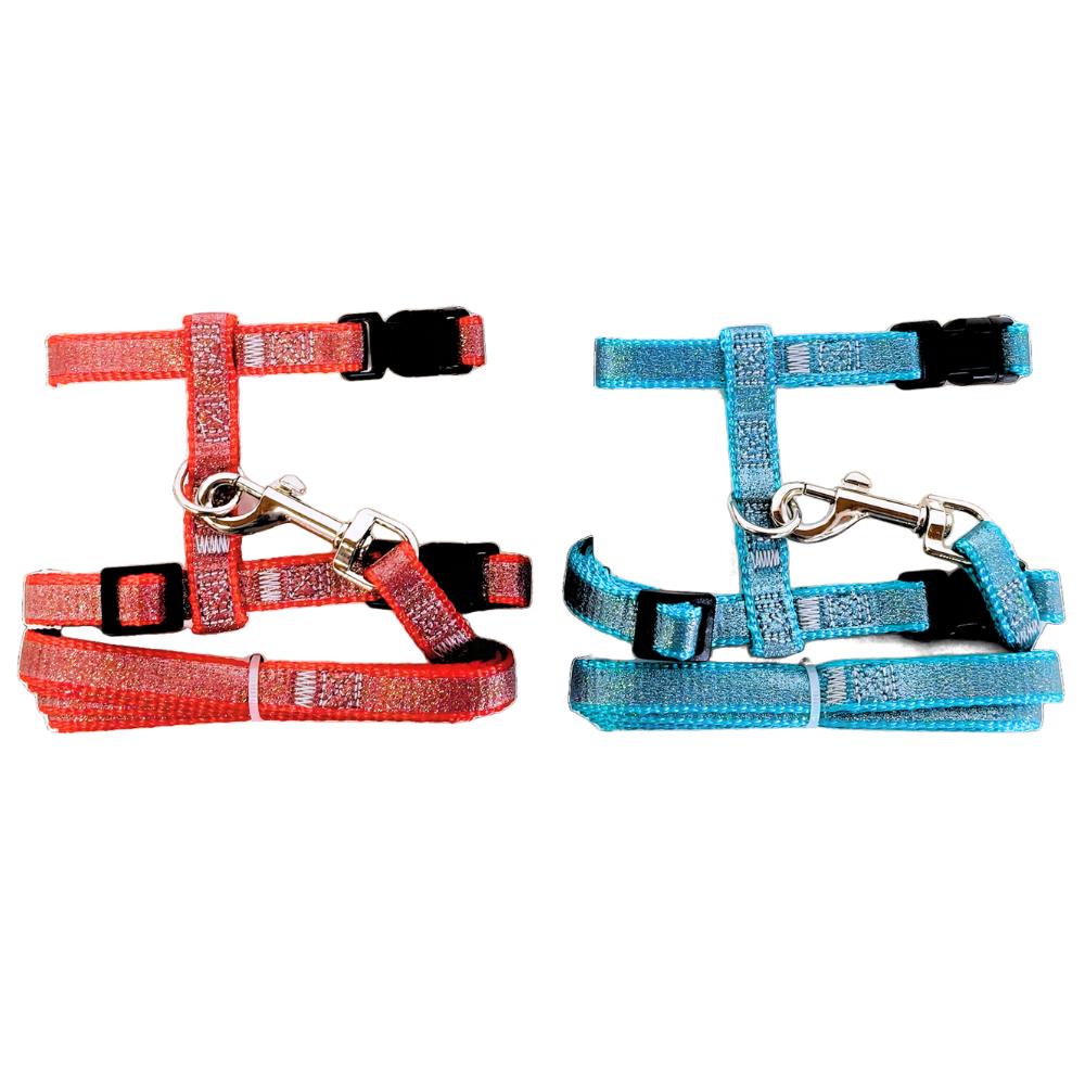 Parure Glitter Guinzaglio e Pettorina Regolabile in Nylon per Gatto