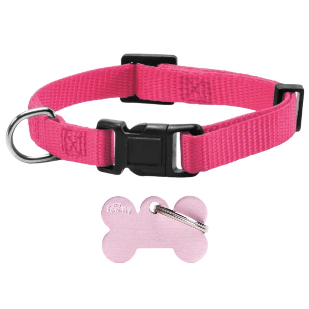 PINK Set Collare Camon + Medaglietta Personalizzata My Family tg. S