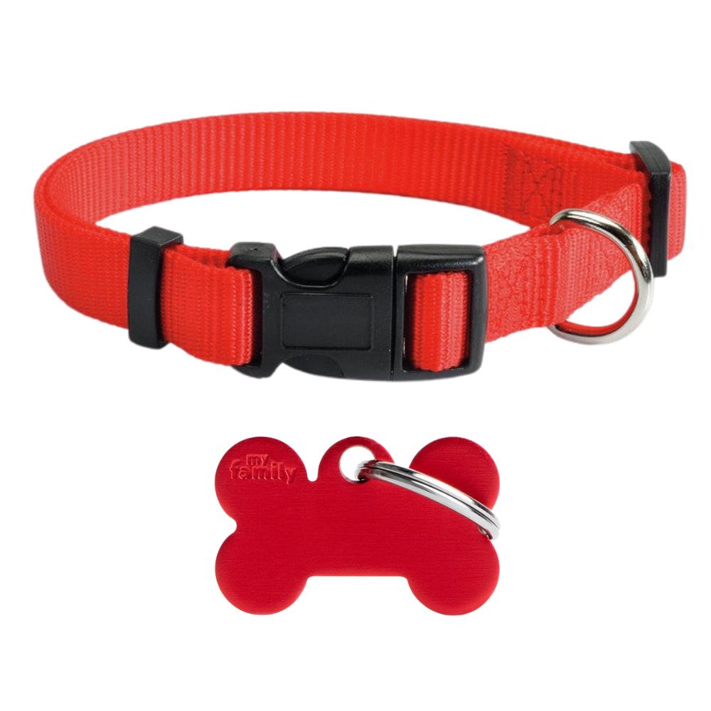 RED Set Collare Camon + Medaglietta Personalizzata My Family tg. M