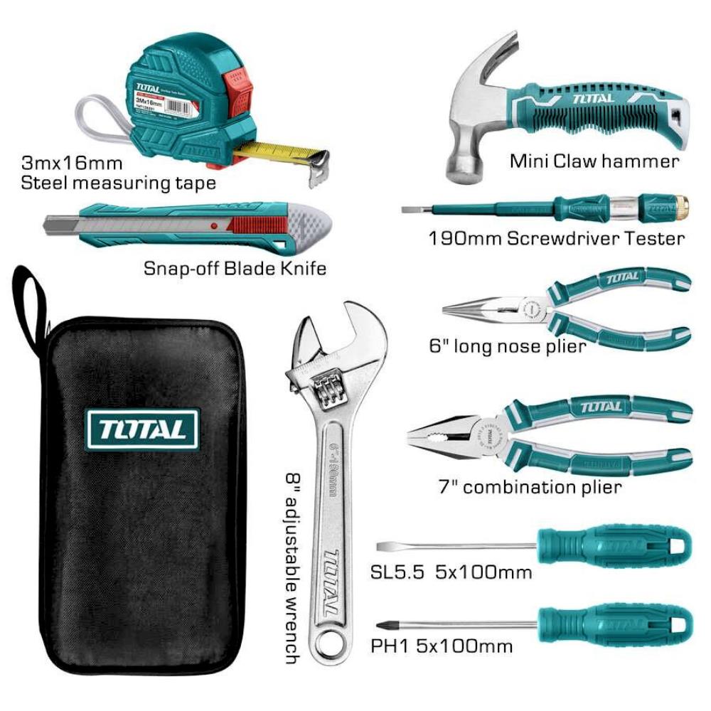 Set di 9 Utensili Manuali Total THKTHP90096 con Borsa