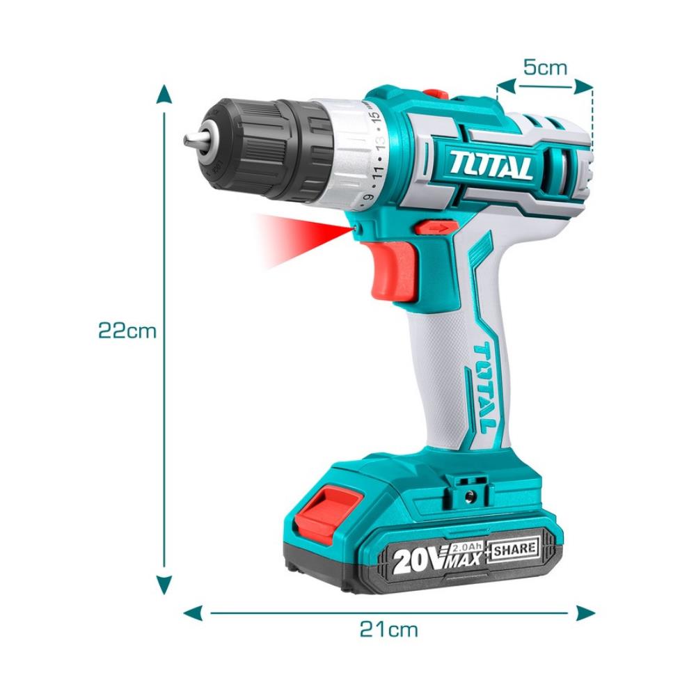 Trapano Avvitatore a Batteria TOTAL TDLI20024 + batteria + charger